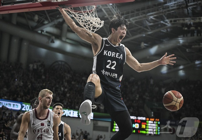 去年7月与卡塔尔进行的热身赛上，吕俊锡插上豪爽的扣篮，大声咆哮。 =照片=news1