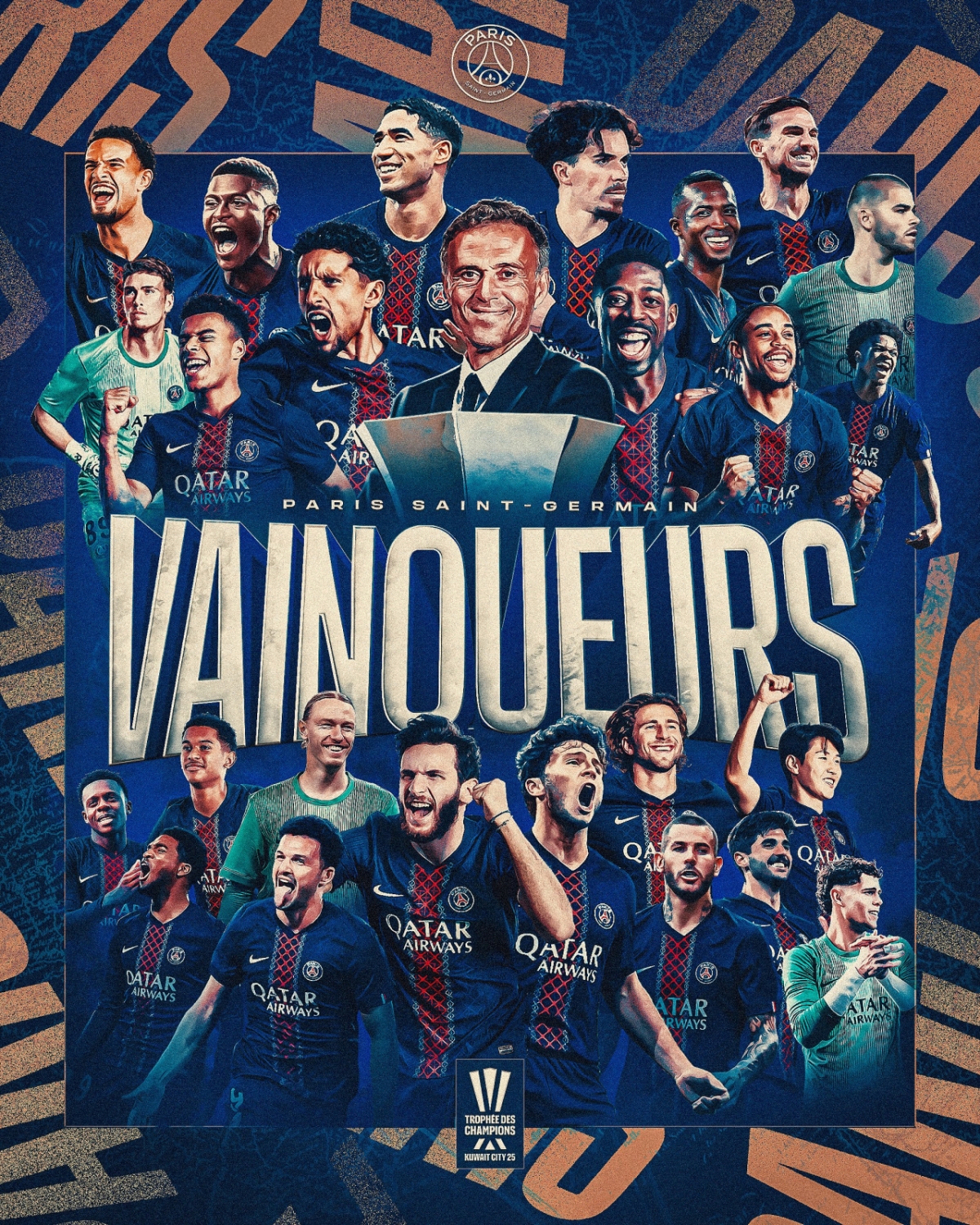巴黎圣日耳曼（PSG）的2025年奖杯冠军海报。 李康仁也位于右下角。 =照片=PSG的SNS截图。