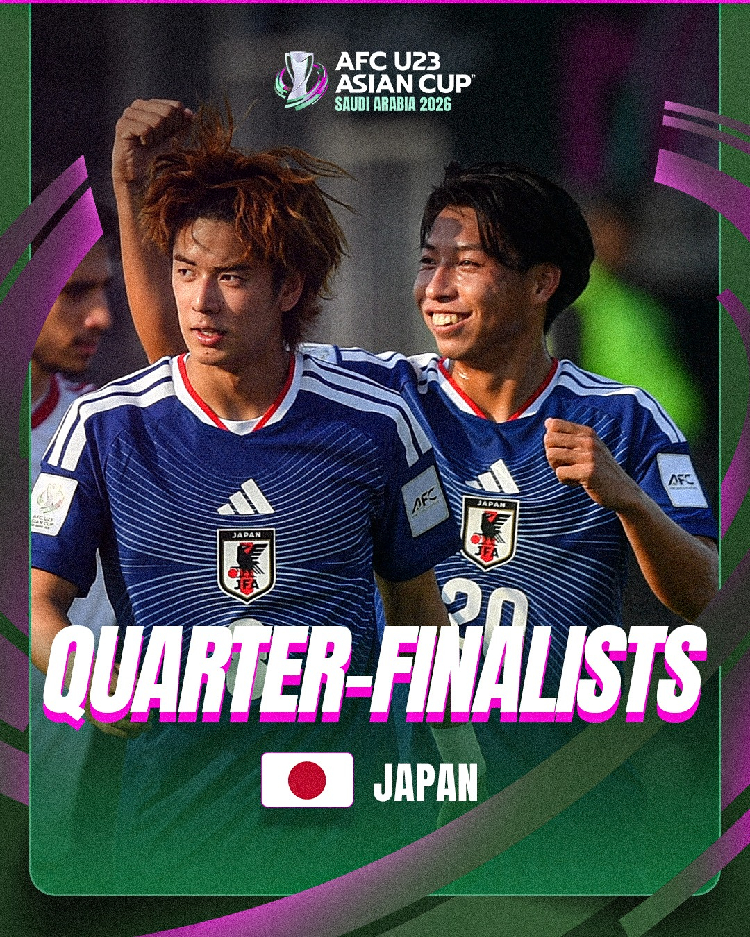The Japanese national soccer team became the first team to advance to the quarterfinals at the 2026 AFC U-23 Asian Cup. /Photo = Capture AFC SNS