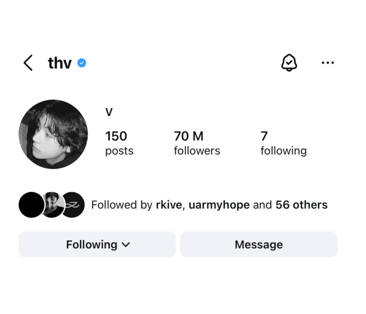 V has more than 70 million followers on Instagram 