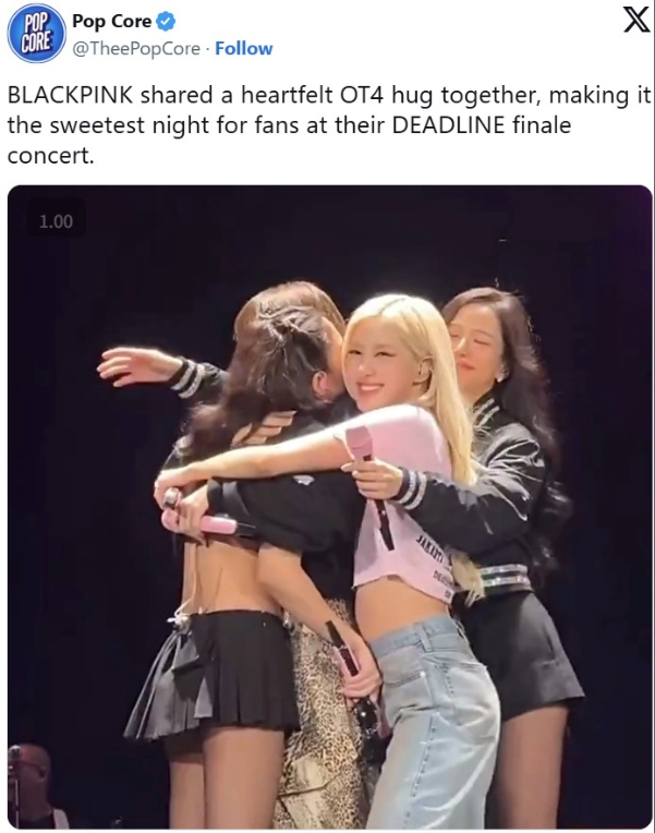 BLACKPINK最后一场世界巡演结束香港公演后互相拥抱流泪的成员们的照片POPCORE推特账号 