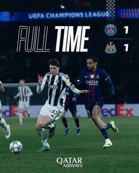 The final result of the Champions League phase between Paris Saint-Germain and Newcastle United. /Photo = Paris Saint-Germain (PSG) Official Social Network Service (SNS)