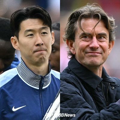 Son Heung-min (left) and new Tottenham Hotspur coach Thomas Frank. /AFPBBNews=News1