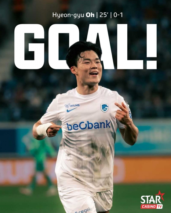 Oh Hyun-kyu scored in an away match against Hent in the 14th round of the Belgian main pillar league in the 2025-2026 season at Planet Group Arena in Hent, Belgium. /Photo = KRC Genk Official Social Network Service (SNS)