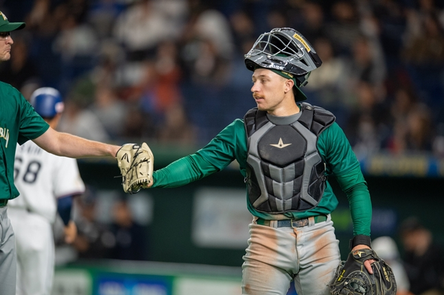 Alex Hall tại APBC năm 2023. /Ảnh = SNS chính thức của đội tuyển bóng chày quốc gia Úc