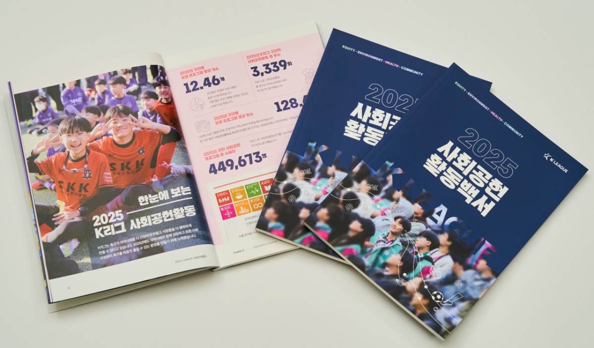 「2025Kリーグ社会貢献活動白書」。 /写真=韓国プロサッカー連盟提供