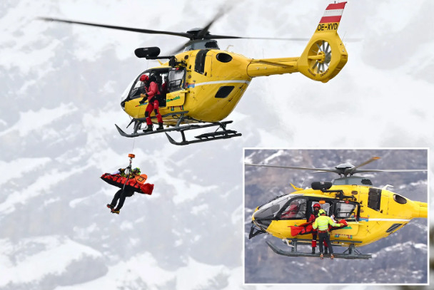 Fredrik Möller being transported by helicopter in an accident during training. /Picture = More finish