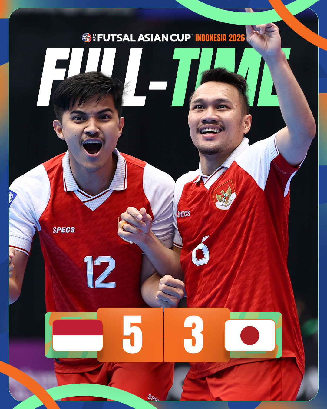 Indonesia advanced to the final of the 2026 AFC Futsal Asian Cup for the first time in history by beating Japan 5-3 after extra time in the semifinals. /Photo = Capture AFC SNS