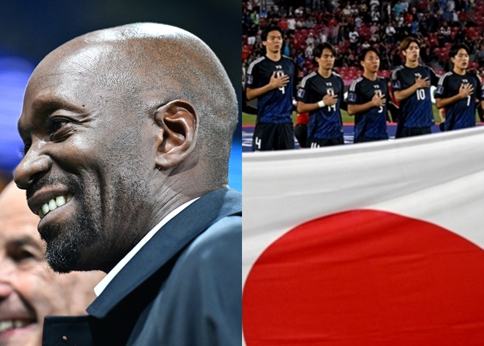 Клод Макелеле (слева) и японская футбольная команда. /AFPBBNews =Новости 1