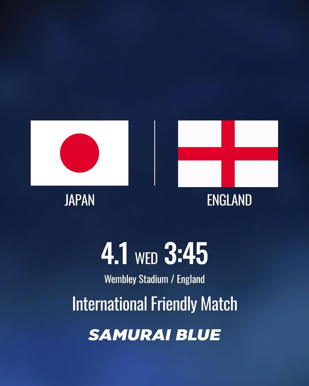 4月1日午前3時45分（韓国時間）、英国ウェンブリースタジアムで強化試合を行うイングランドと日本。 /写真=日本サッカー協会SNSキャプチャー