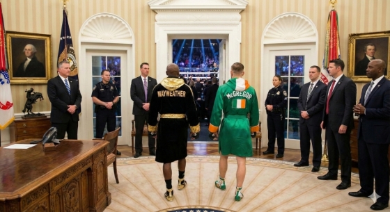 Virtual image of Conor McGregor and Floyd Mayweather at the White House match. /Graphic=Artificial Intelligence (AI) Generative Images