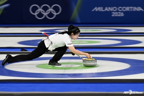 Kim Sun-young (Gangneung City Hall) of the Korean curling mix double team is pitching. /AFPBBNews=News1