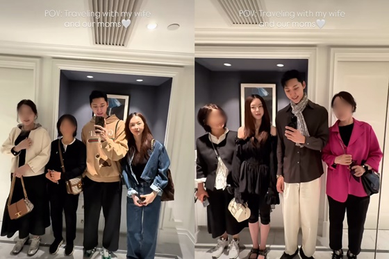 =照片:朴正镇的照片墙。