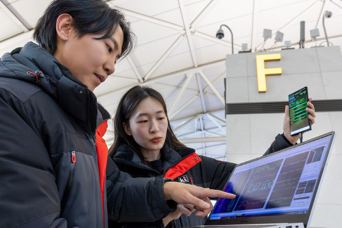 KT employees are pre-checking network quality at Incheon International Airport ahead of the Lunar New Year holiday.