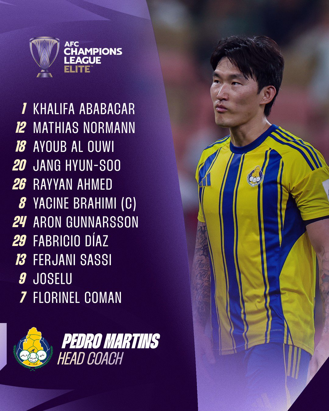 在亚足联冠军联赛精英赛上首发出场的阿尔加拉帕队中后卫张贤洙。 =照片=亚足联提供。