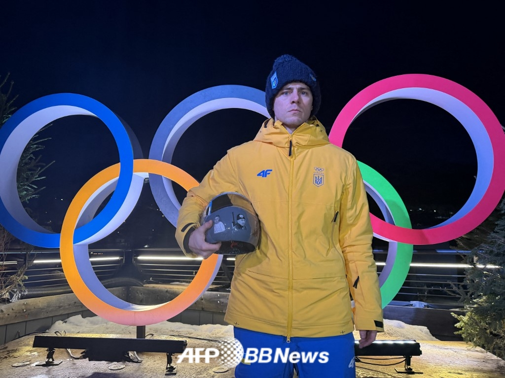 Vladislav Heraskevich, a Ukrainian skeleton national team member with a controversial helmet. /AFPBBNews=News1