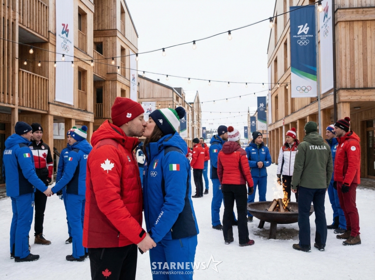 Using artificial intelligence (AI), male and female athletes from all over the world share friendships at the 2026 Milan-Cortina D'Ampezzo Winter Olympics. /Photo = Generating the use of artificial intelligence (AI)