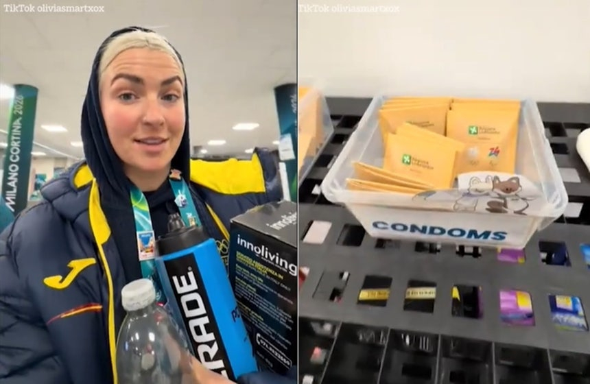 A view of the condom box distributed to the athletes' village at the 2026 Winter Olympics in Milan and Cortina D'Ampezzo. /Photo = The Sun in England