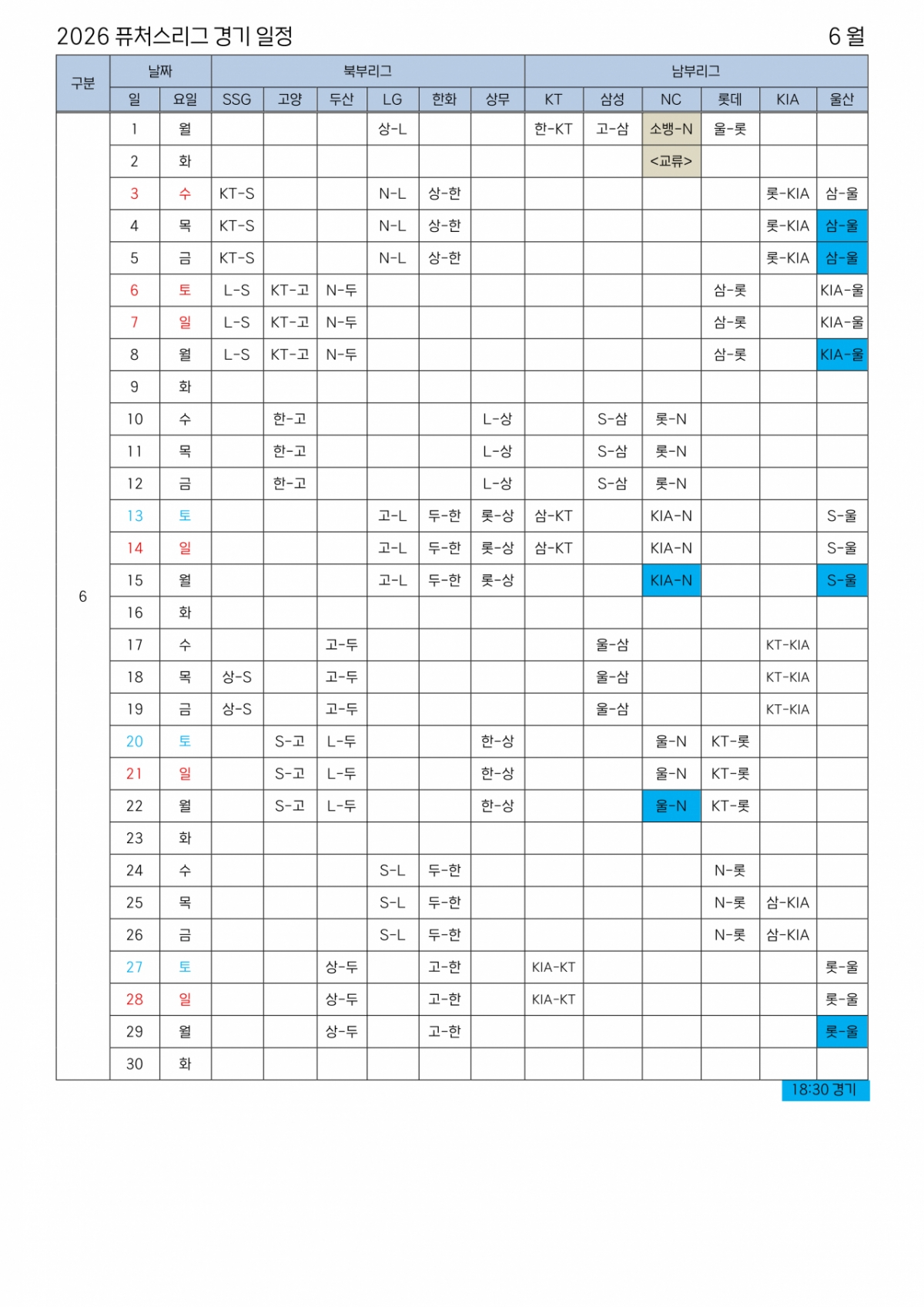 2026 KBO Futures League game schedule. /Table = Courtesy of KBO