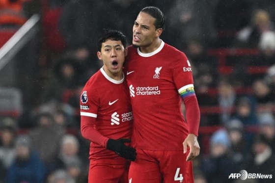 Endo Wataru (left) and Virgil van Dijk. /AFPBBNews=News1