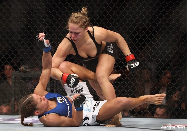 Rhonda Lowe (right) in a game. /AFPBBNews=News1