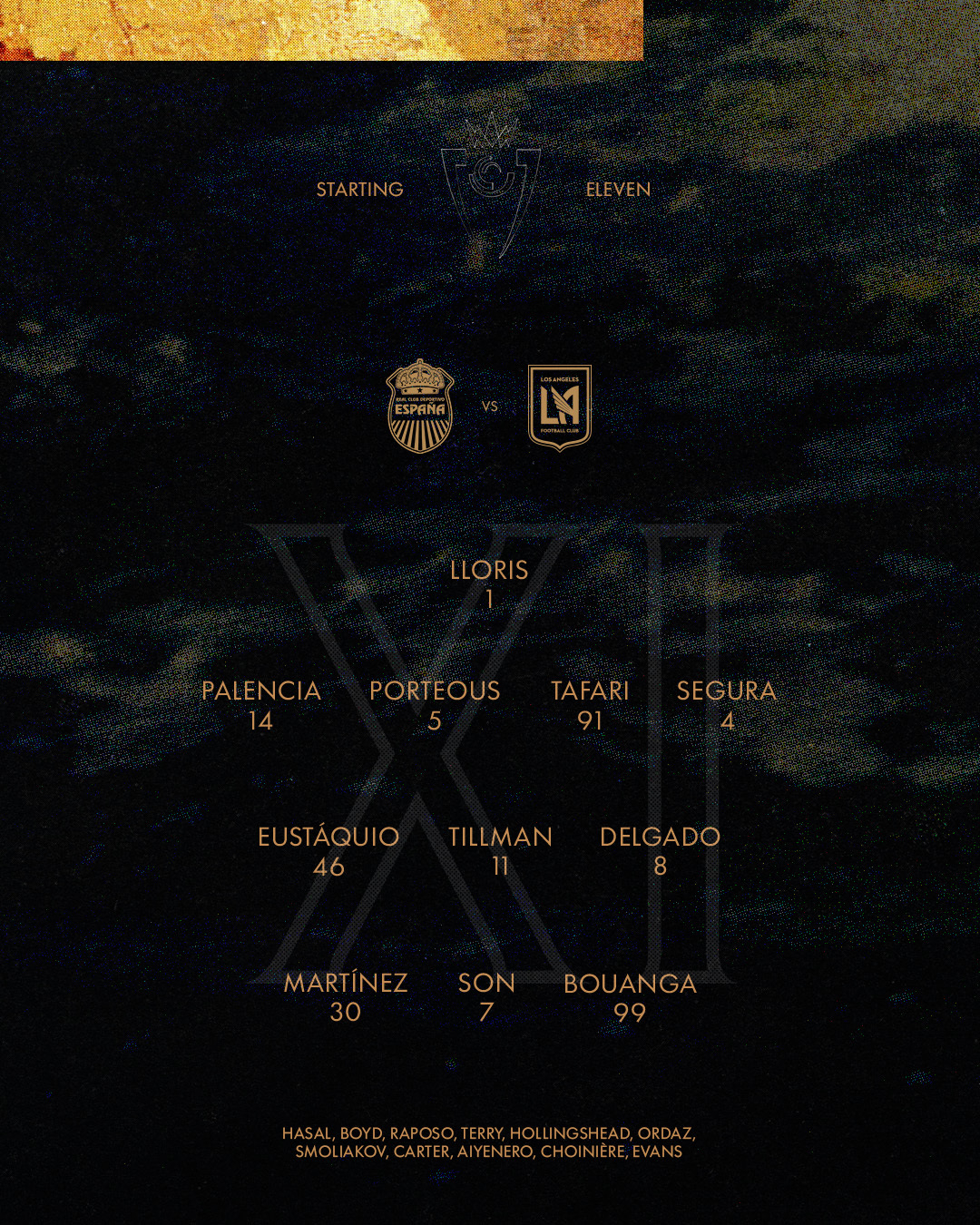 レアル·エスパーニャとの2026 CONCACAFチャンピオンズカップ第1戦LAFCの先発ラインナップ。/写真=LAFC SNS キャプチャー
