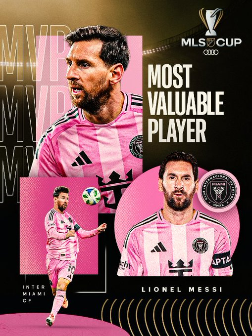 梅西被选为2025美国职业足球大联盟(MLS)杯最佳球员(MVP)。 =图为，迈阿密国际官方社交网络服务(SNS)