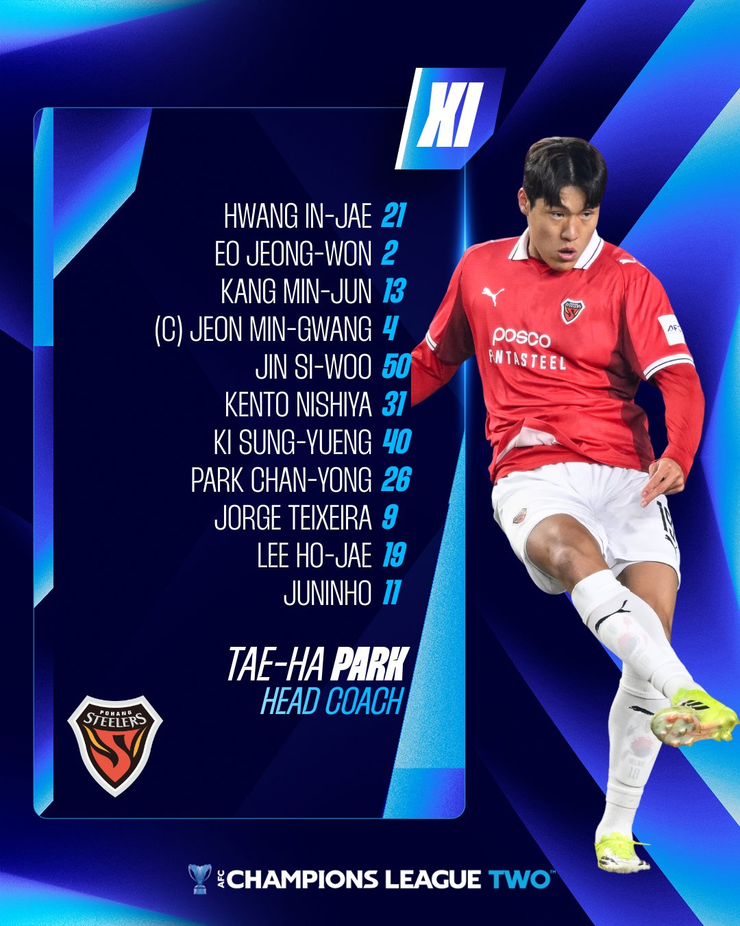 浦项制铁队在与大阪队的比赛中首发出场。 =亚洲足球联盟（AFC）官方社会关系网服务(SNS)