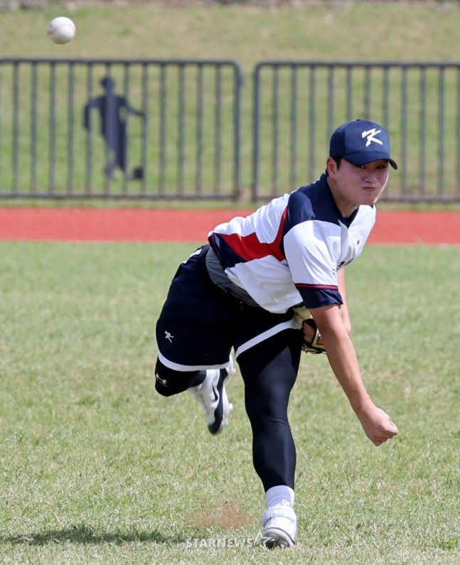 Kim Taek-yeon during training for the 2026 WBC national team in January. /Photo = Senior Reporter Kang Young-jo