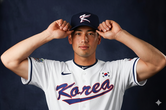 图为，入选2026 WBC韩国代表队的Witcom身穿韩国队队服的AI合成照片。 =照片=谷歌jeminai AI生成图片（AFPBBNews=利用新闻1图片）