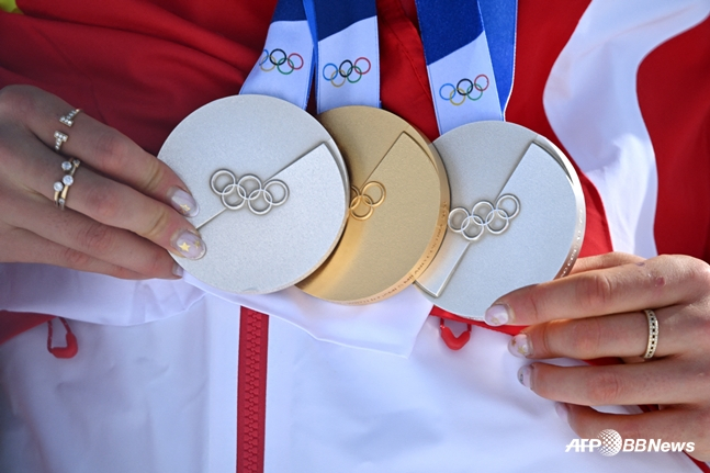 在米兰奥运会上获得3枚奖牌的谷爱凌。 =法新社BBNews=新闻1。