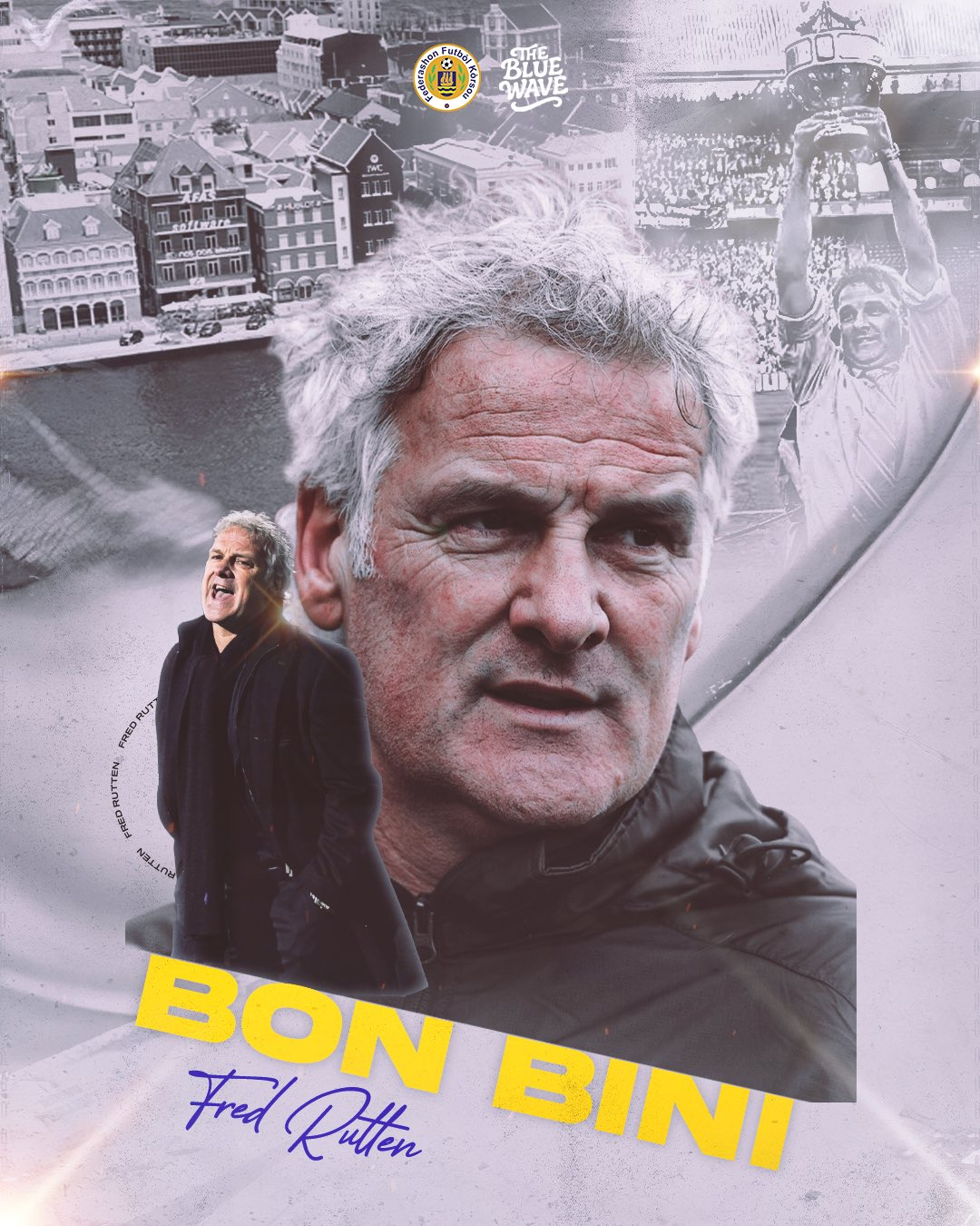 接替迪克·阿德沃卡特出任国家代表队主教练的弗雷德·吕顿。 =图为，库拉索足球协会官方社会关系网服务(SNS)结束。