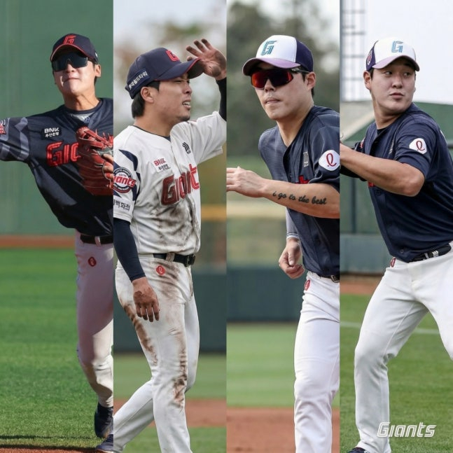 (From left) Lotte Giants Kim Se-min, Kim Dong-hyuk, Ko Seung-min, and Na Seung-yeop. /Photo = Courtesy of Lotte Giants (synthetic using artificial intelligence AI)