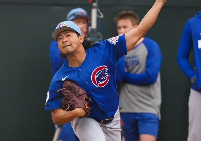 正在做候补投手投球的今永。 =照片=芝加哥小熊队官方SNS