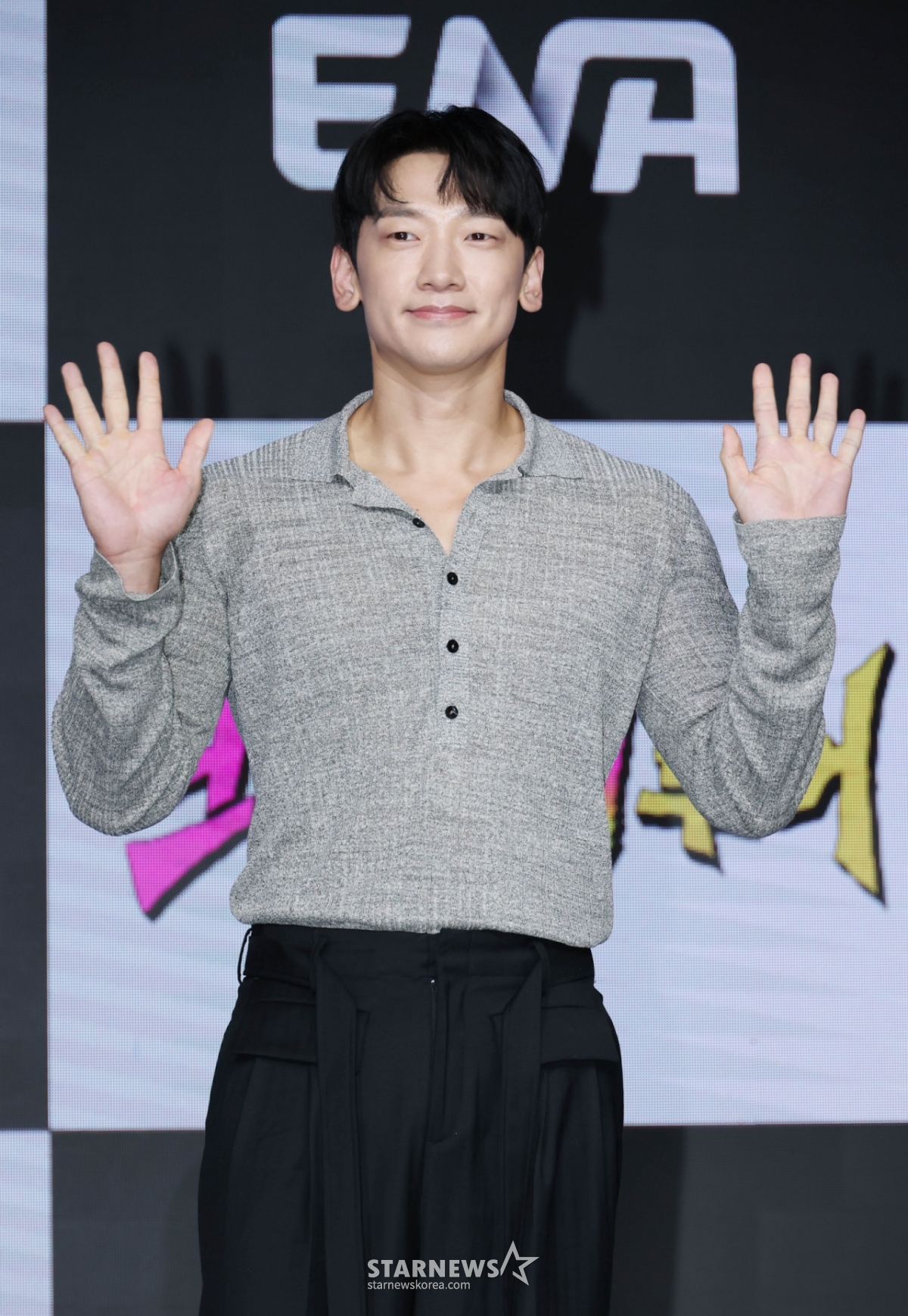 Singer Rain poses at the production presentation of the ENA entertainment "Crazy Tour" held at the Shocking K-pop Center in Sangam-dong, Mapo-gu, Seoul on the afternoon of the 27th.  Crazy Tour, a travel entertainment show that goes to find exotic activities and challenges hidden around the world, will premiere on the 28th. /2026.02.27 / Photo = Lee Dong-hoon photoguy@
