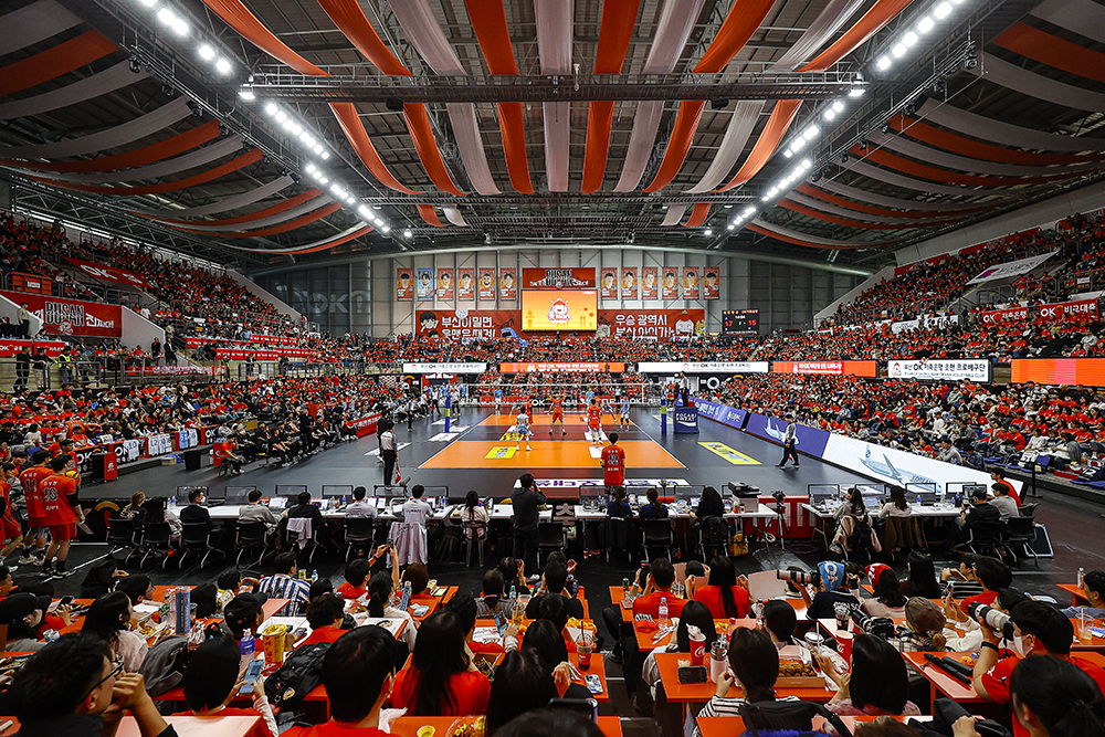 釜山江西室内体育馆全景 =OK储蓄银行排球队提供。