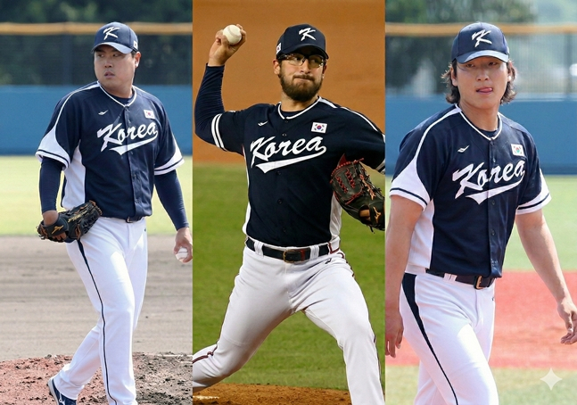 Ryu Hyun-jin (from left), Dane Dunning and Kwak Bin. /Photo = Senior Reporter Kim Jin-kyung, AFPBBNews=News1-based artificial intelligence AI utilization