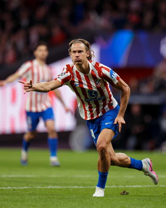 11日凌晨5时(韩国时间)，在西班牙马德里利雅得大都会体育场举行的2025~2026欧洲足球联盟(UEFA)冠军联赛(UCL)16强首轮比赛中，马科斯•约伦特进球后正在庆祝。 =马德里竞技俱乐部官方社交网络服务(SNS)