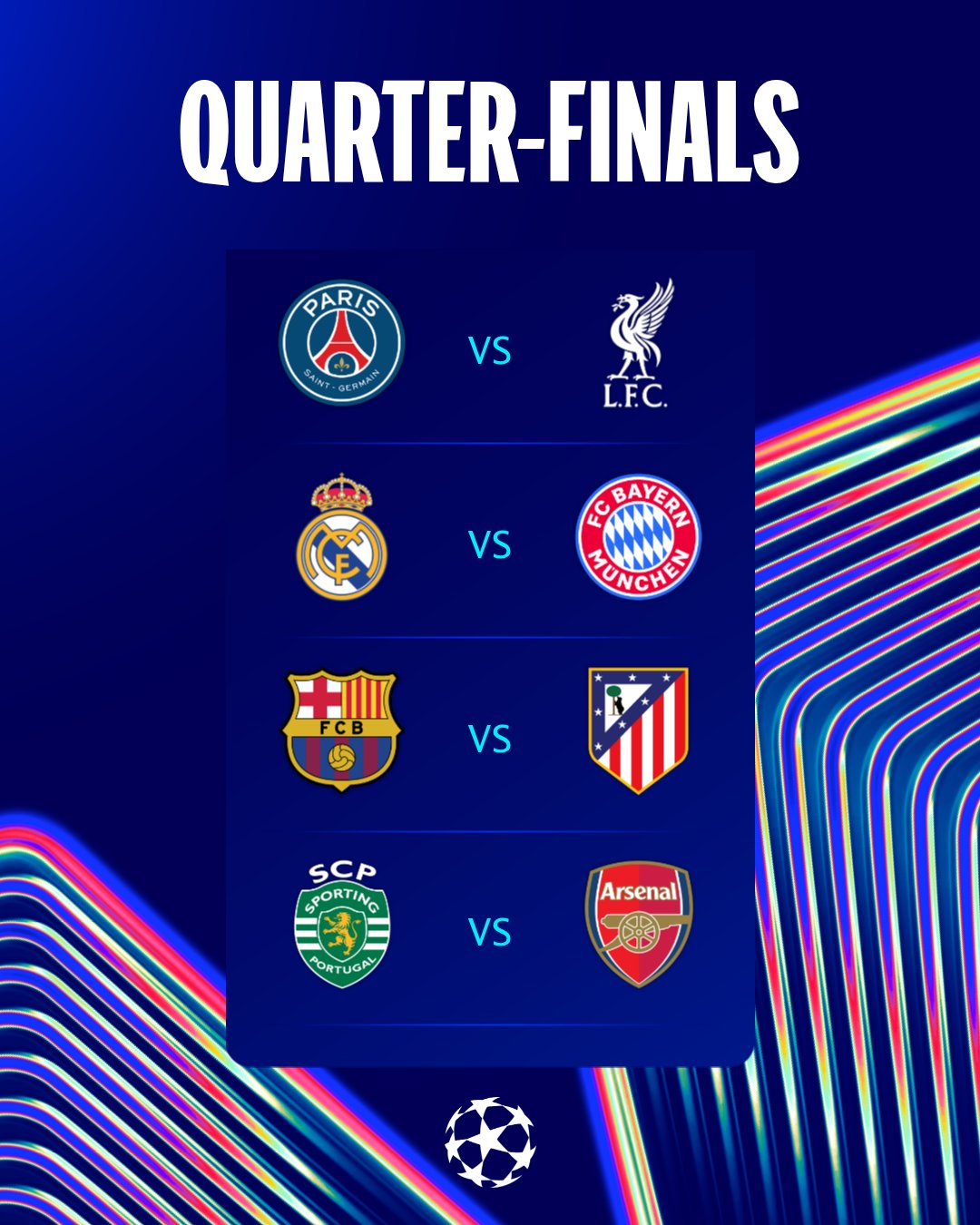 2025~2026欧洲冠军联赛8强对阵表。 =照片=UEFA SNS截图。
