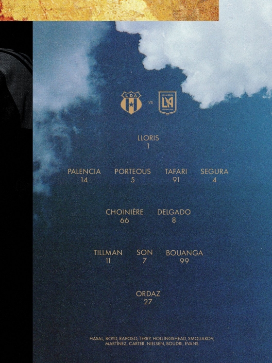 图为，洛杉矶FC队的首发阵容，孙兴慜入选攻击型中场。 =照片:洛杉矶FC官方社交网络服务(SNS)