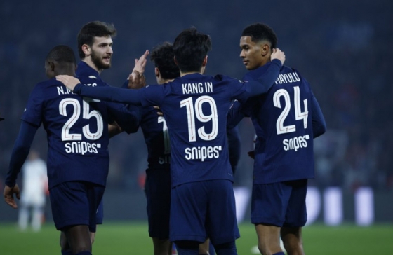 Lee Kang-in (No. 19) and PSG players who are happy when the goal is scored. /Photo = PSG Official SNS Source