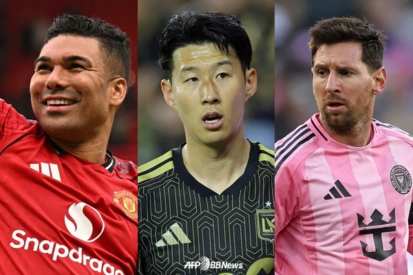 卡塞米鲁（左起）、孙兴慜、梅西。 =法新社BBNews=新闻1。