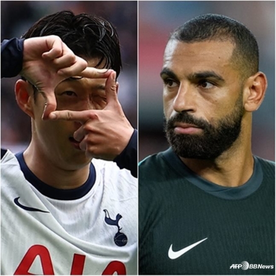 托特纳姆热刺队时期的孙兴慜(左)和利物浦队的穆罕默德•萨拉赫。 =法新社BBNews=新闻1。