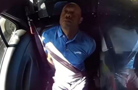 Tiger Woods in a police car after his arrest.  /Photo = Martin County Sheriff's Office