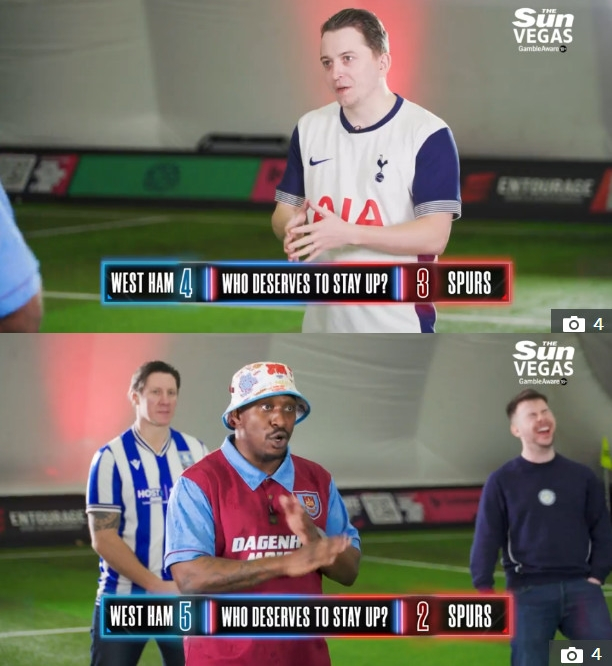 Tottenham fans (top) and West Ham fans (bottom) are engaged in a war of words. /Photo = The Sun Source