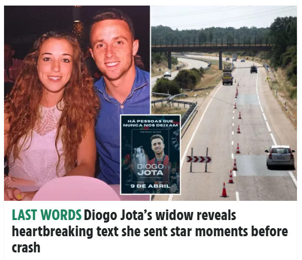 英国《太阳报》3日(韩国时间)援引葡萄牙即将出版的乔塔的正式传记内容报道称:"乔塔的遗孀卡多索•鲁特透露了丈夫停车时为了一起看婚礼视频的遗憾经历。" =照片=《太阳报》结束。