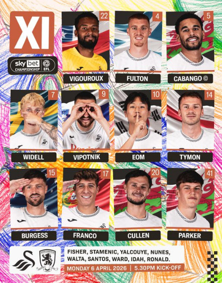 Swansea City's starting lineup./Photo = Swansea City official SNS Source