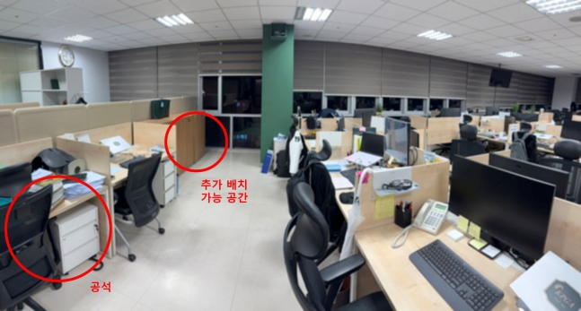 KPGA労組は、正常な事務室空間に追加配置が可能な空間があるにもかかわらず、復職勤労者たちを別途の空間に隔離配置したと主張した。 /写真=KPGA労組提供