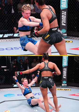 Alice Pereira is knocking out Hayley Cowan. /Photo = UFC Image Source