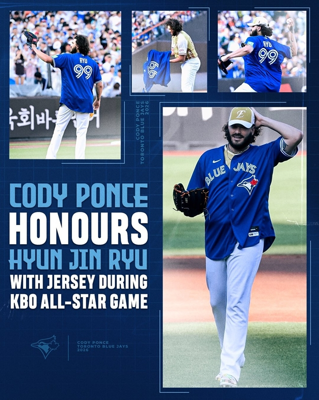 Клуб Торонто объявил, что Понсе носил форму Рю Хён Джина в Матче всех звезд, когда он присоединился к Фонсе. /Фото = Официальный сайт клуба «Торонто Блю Джейс» в социальных сетях.